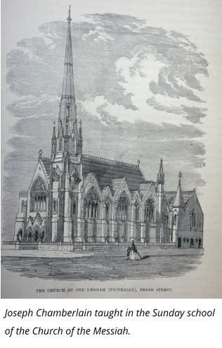 Joseph Chamberlain taught in the Sunday school of the Church of the Messiah.